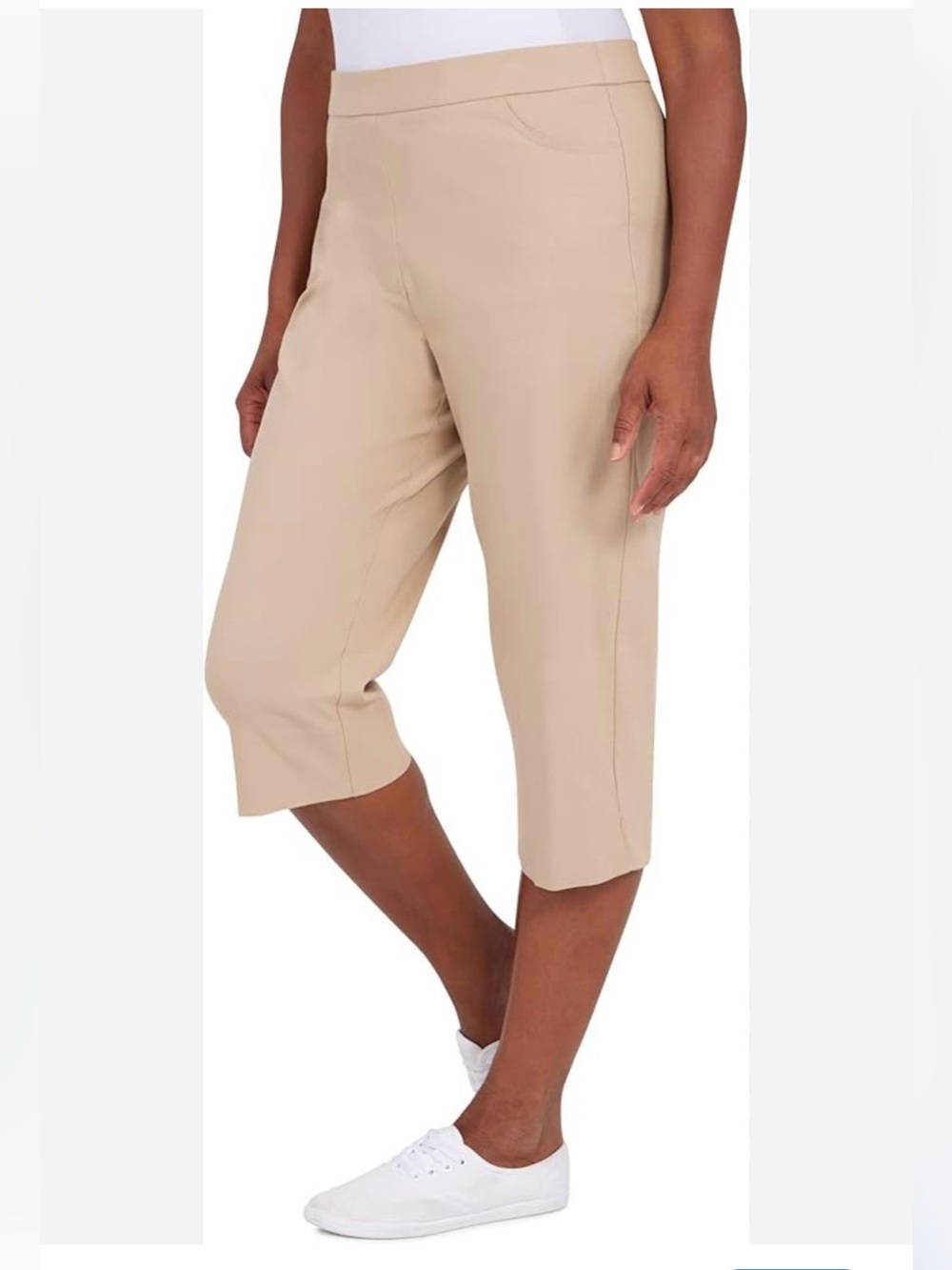 Zack and Rachel women’s size 22W Stretch Pull-On Capri Pants - tan, grommet hem